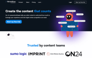 MarketMuse AI SEO Tool homepage with AI-driven content strategy and optimization