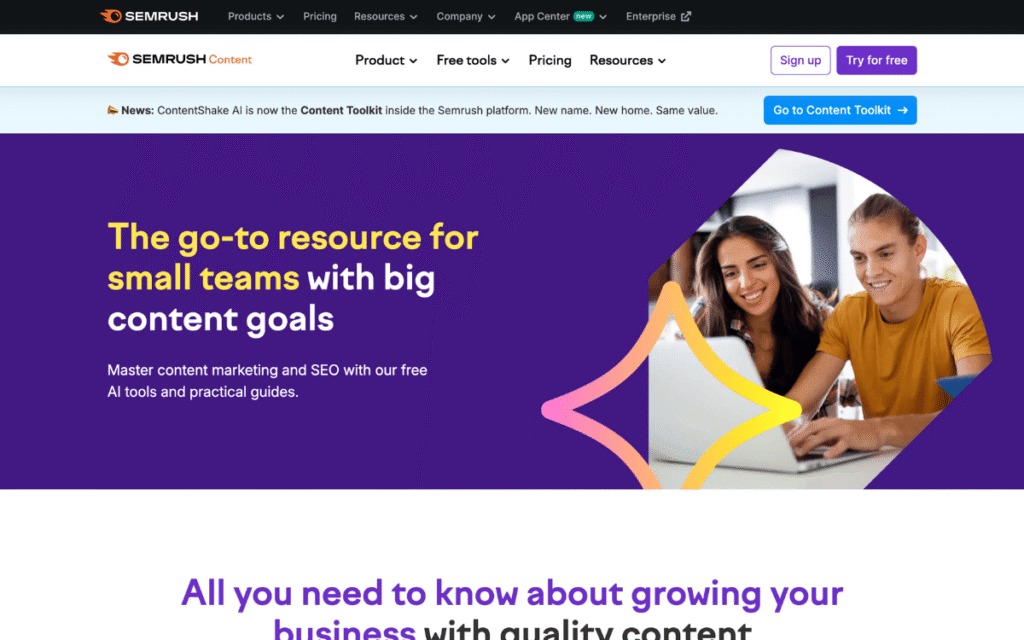 Semrush Outline Builder AI SEO Tool homepage showing AI-powered content outline generator