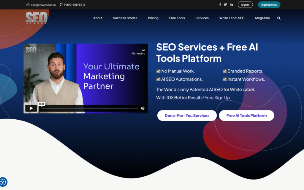 SEO GPT AI SEO Tool homepage showcasing AI content creation and SEO integration